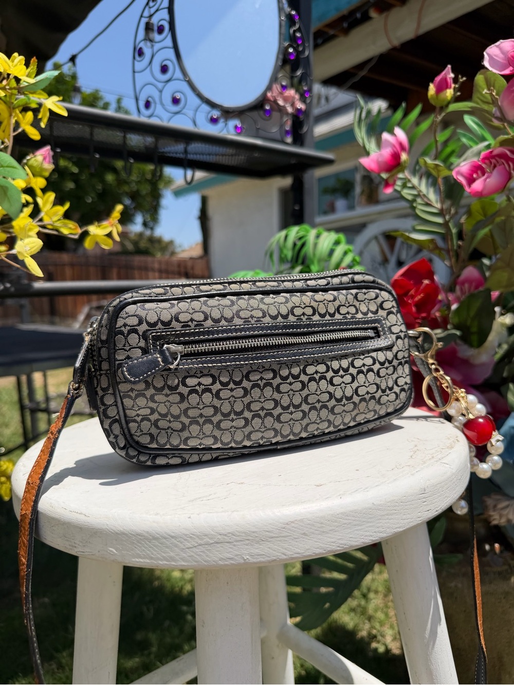 Coach Black/Khaki Signature Canvas Crossbody with Brown Strap - Picture 6 of 7
